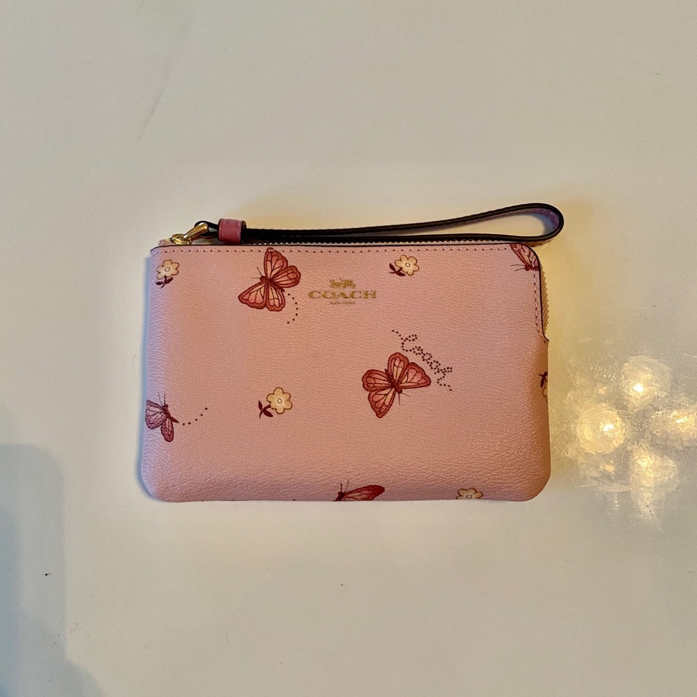 NEW! COACH Corner Zip Wristlet W/Butterfly Print
